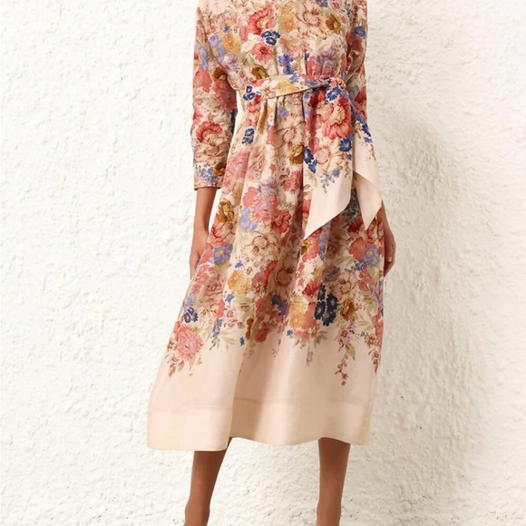 NEW Zimmermann August Tie Waist Midi Dress Petite 0/XS - Picture 3 of 4